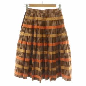 YVES SAINT LAURENT フレアスカート ひざ丈 ヴィンテージ ストライプ ボーダー 009A3 ブラウン オレンジ
