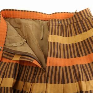 YVES SAINT LAURENT フレアスカート ひざ丈 ヴィンテージ ストライプ ボーダー 009A3 ブラウン オレンジ