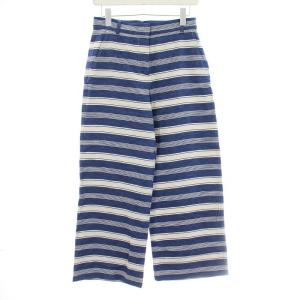 WEEKEND 513116216 ワイドパンツ ジップフライ ボーダー柄 リネン 38 青 ブルー グレー