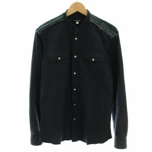シャツ バンドカラー 長袖 40 紺 ネイビー 緑 グリーン /YT