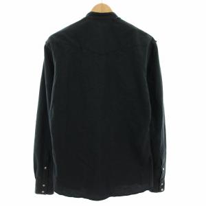 BALMAIN シャツ バンドカラー 長袖 40 紺 ネイビー 緑 グリーン /YT