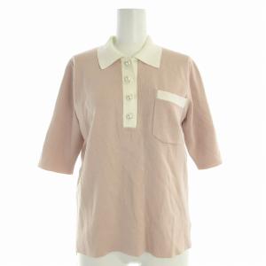 22SS バイカラーポロニットトップ ニット カットソー 半袖 フェイクパールボタン 36 ピンク /EA