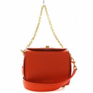 ボックスバッグ ショルダーバッグ ハンドバッグ 2way チェーン レザー オレンジ /AN6