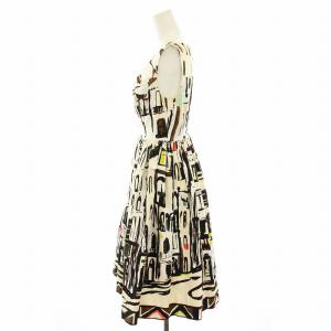 kate spade new york ワンピース ひざ丈 ノースリーブ 総柄 ランドスケーププリント 0 白 ホワイト 黒 ブラック OUMU0333