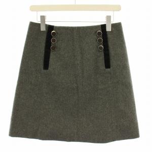 スカート ミニ フレア 台形 ウール ロゴボタン アルパカ混 40 グレー 茶 ブラウン 180952