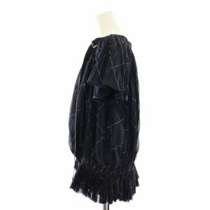 sacai プリーツブラウス シャツ 半袖 チェック柄 ベルト 1 紺 ネイビー 18-03563 /YT