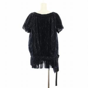 sacai プリーツブラウス シャツ 半袖 チェック柄 ベルト 1 紺 ネイビー 18-03563 /YT