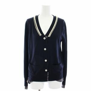 ニットカーディガン 長袖 パール ビジュー 装飾 フリル 2 紺 ネイビー グレー 12AWLU442