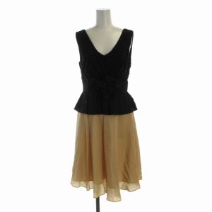 フレアワンピース ひざ丈 ノースリーブ ビジュー装飾 Vネック 38 ベージュ 黒 ブラック 0612 1731