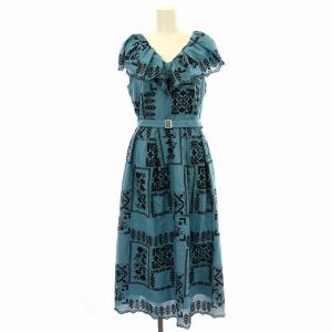 23SS ケープカラー刺繍ワンピース 01232 31116 花柄 ワンピース ノースリーブ ロング 36 水色 ライトブルー