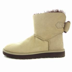 ナベア NAVEAH ムートンミニブーツ リボン ショート丈 1012808  US8 25cm ベージュ
