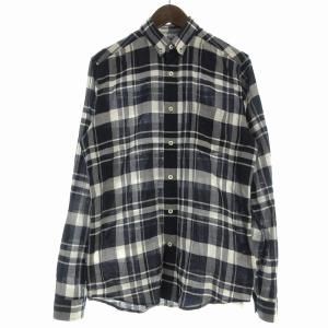 シャツ ボタンダウン BD チェック柄 AMI15SPM シルク混 長袖 37 紺 ネイビー /EA