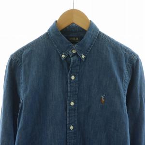 POLO RALPH LAUREN デニムシャツ ボタンダウン ロゴ刺繍 長袖 スリムフィット SP ブルー
