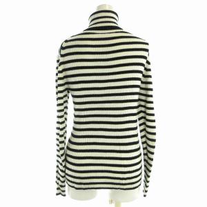 To b. by agnes b. ニット カットソー リブ 長袖 ボーダー柄 タートルネック TU 白 ホワイト 黒 ブラック /EA
