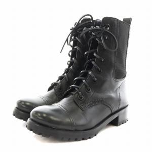 TORY BURCH サイドゴアブーツ ショートブーツ レースアップ レザー 6M 黒 ブラック /AN15