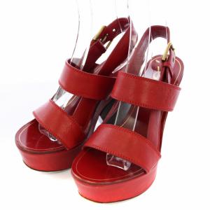 サンダル ストラップ 厚底 レザー 36 赤