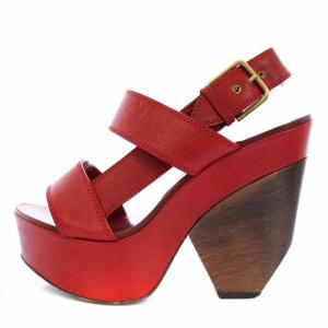 YVES SAINT LAURENT サンダル ストラップ 厚底 レザー 36 赤
