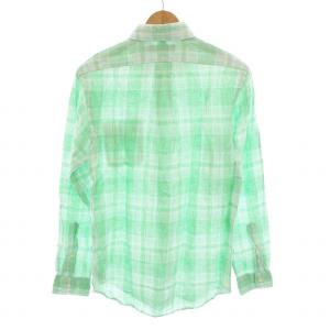 RALPH LAUREN CLASSIC FIT ボタンダウンシャツ チェック リネン 長袖 S 黄緑