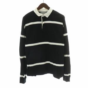 ラガーシャツ ポロシャツ カットソー 長袖 ボーダー ストレッチ F 黒 ブラック 白 ホワイト