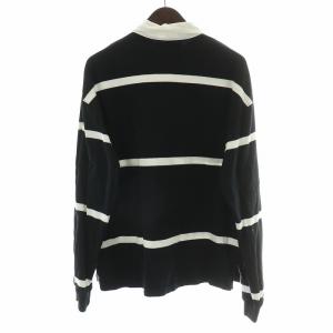 AMERICANA ラガーシャツ ポロシャツ カットソー 長袖 ボーダー ストレッチ F 黒 ブラック 白 ホワイト