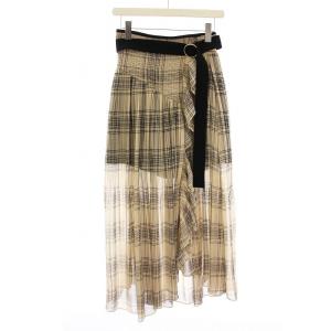 21SS プリーツスカショーパン スカート ロング チェック 1 ベージュ 黒 SWFP211142 /YM