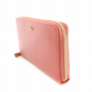FURLA 長財布 ロングウォレット ラウンドファスナー ロゴ レザー サーモンピンク