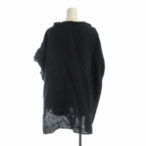 HOUSE OF LOTUS シャツ ブラウス 麻 リネン フリル 半袖 M 紺 ネイビー 302310-13-150-65-020