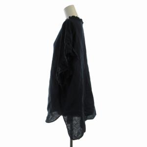 HOUSE OF LOTUS シャツ ブラウス 麻 リネン フリル 半袖 M 紺 ネイビー 302310-13-150-65-020