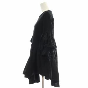 ENFOLD タイプライターレイヤーライクPULLOVER プルオーバー シャツ ブラウス 五分袖 フレア ギャザー 38 黒 ブラック