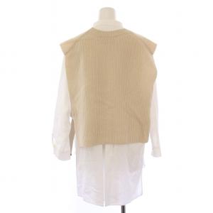 Pal'las Palace 十日 レイヤード シャツ チュニック ベスト プルオーバー ショート丈 長袖 0 ベージュ 白 ホワイト