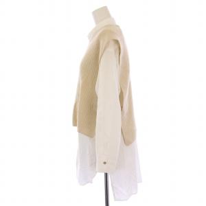 Pal'las Palace 十日 レイヤード シャツ チュニック ベスト プルオーバー ショート丈 長袖 0 ベージュ 白 ホワイト