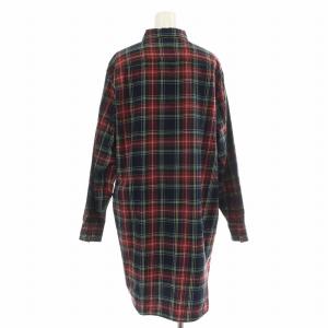 FRED PERRY シャツワンピース ひざ丈 長袖 レギュラーカラー チェック柄 ロゴ UK10 赤 レッド マルチカラー