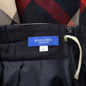 BLUE LABEL CRESTBRIDGE フレアスカート タック ひざ丈 チェック柄 ウール 36 赤 レッド 紺 ネイビー /BB