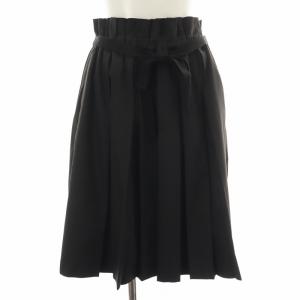 プリ?ツスカート フレア イージー ひざ丈 ウエストゴム ロゴ 刺繍 ワンポイント リボン UK8  黒