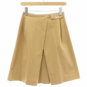 フレアスカート タック ひざ丈 ボックスプリーツ ロゴ 刺繍 UK8 ベージュ タグ付き /BB