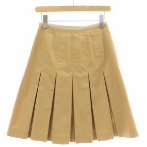 FRED PERRY フレアスカート タック ひざ丈 ボックスプリーツ ロゴ 刺繍 UK8 ベージュ タグ付き /BB