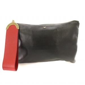 セカンドバッグ クラッチバック レザー 黒 赤 /MM