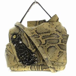 ショルダーバッグ ハンドバック 2WAY パイソン柄 レザー ベージュ 黒 ブラック /RO