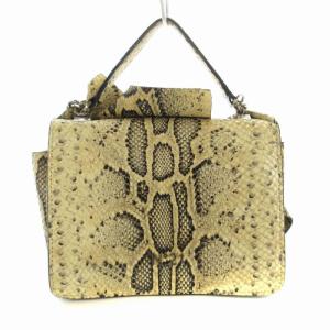 N°21 ショルダーバッグ ハンドバック 2WAY パイソン柄 レザー ベージュ 黒 ブラック /RO