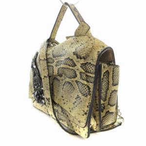 N°21 ショルダーバッグ ハンドバック 2WAY パイソン柄 レザー ベージュ 黒 ブラック /RO