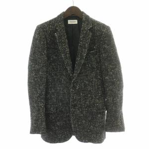 テーラードジャケット ブレザー アウター シングル ツイード モヘヤ混 アルパカ混 ウール混 44 黒