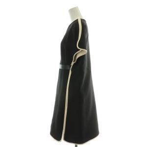 VALENTINO ワンピース ひざ丈 半袖 クルーネック シルク レザー ベルト 40 黒 ブラック /BB