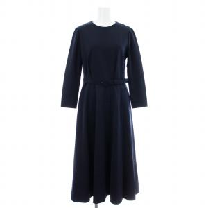 ヴィーネポンチベルト付ワンピース A936-003 フレア ロング マキシ 七分袖 38 紺 ネイビー