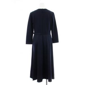 M-Premier ヴィーネポンチベルト付ワンピース A936-003 フレア ロング マキシ 七分袖 38 紺 ネイビー