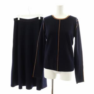 セットアップ 上下 ニット カットソー 長袖 フレアスカート ロング丈 ウール M 40 紺 ネイビー 13660819