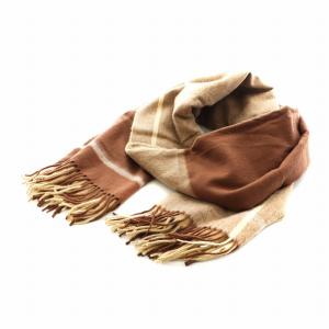 ストール フリンジ チェック柄 バイカラー カシミヤ ベージュ 茶 ブラウン /AN18 OF