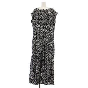 ワンピース ロング ノースリーブ 総柄 マキシ丈 34 ネイビー 白 OPJWKA0002 /YM