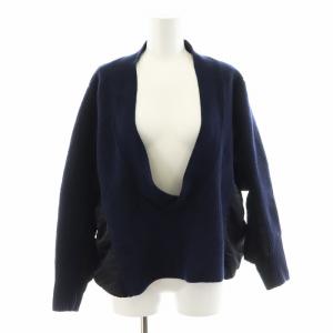 17年製 ニット セーター サイド切替 Vネック ウール 1 紺 ネイビー 黒 ブラック 17-03467