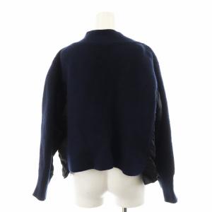 sacai 17年製 ニット セーター サイド切替 Vネック ウール 1 紺 ネイビー 黒 ブラック 17-03467