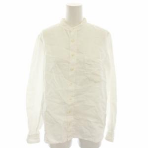 リネン高密度ツイルシャツ ブラウス バンドカラー 長袖 麻 リネン F 白 ホワイト 01183-1030